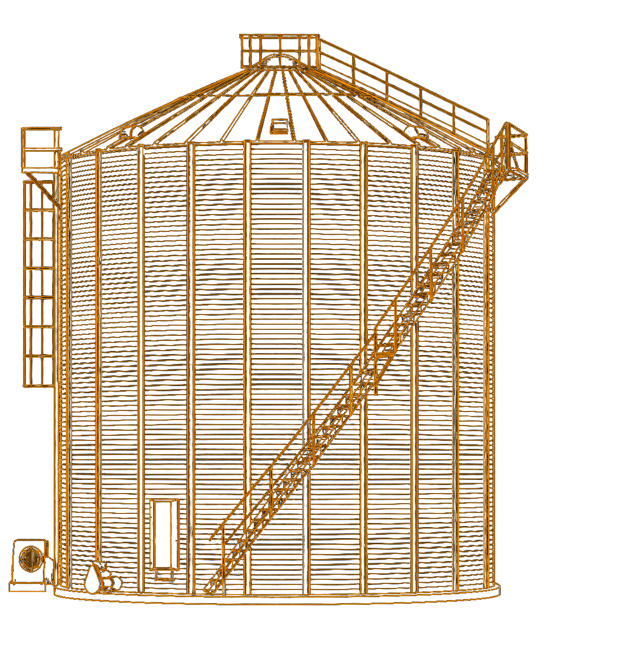 3,500 MT flat bottom grain silo — technical elevation